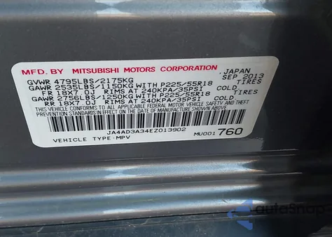 2014 Mitsubishi Outlander Se z USA, uszkodzony, nr VIN JA4AD3A34EZ013902